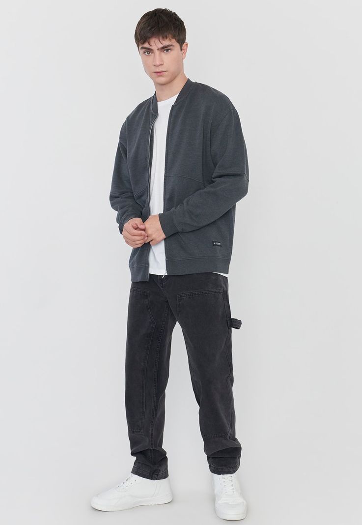 Polerón Hombre Bomber Lavado Gris Corona-3