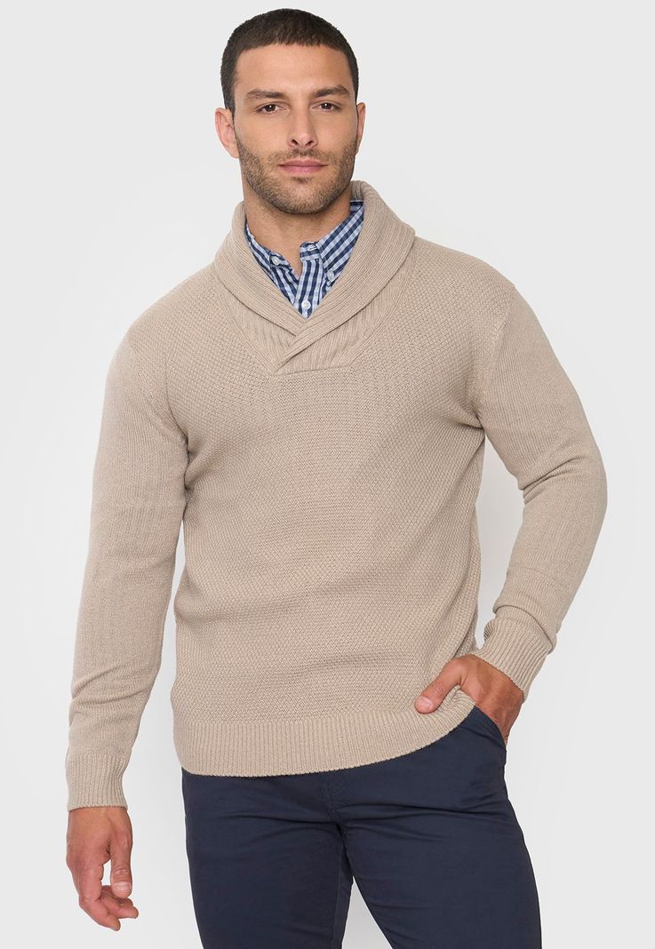 Tejido Hombre Cuello Shawl Beige Corona-0