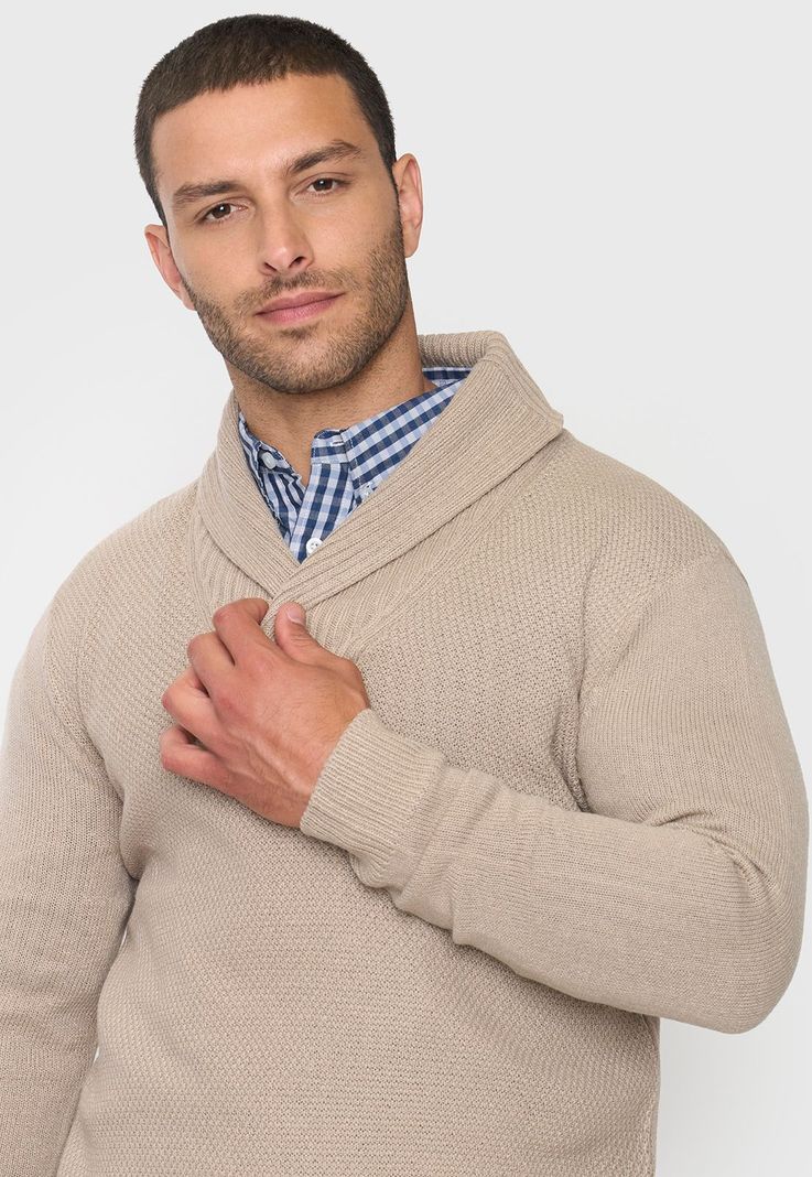Tejido Hombre Cuello Shawl Beige Corona-2