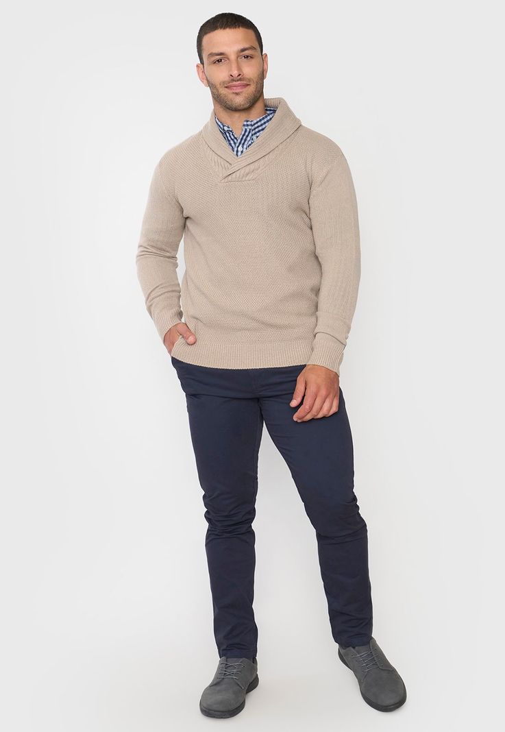 Tejido Hombre Cuello Shawl Beige Corona-3