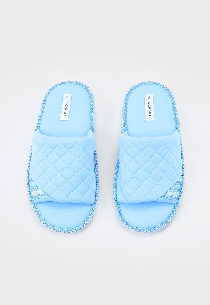 Pantufla Mujer Punta Abierta Celeste Corona-2