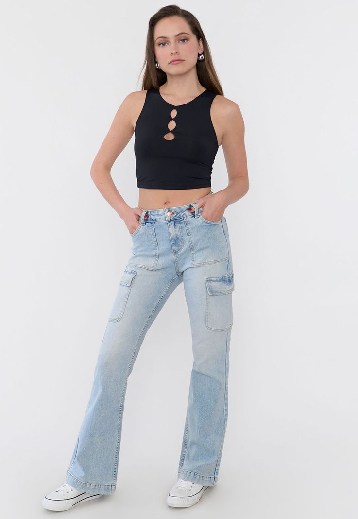 Jeans Mujer Flare Fit Cargo Azul Claro Corona-0