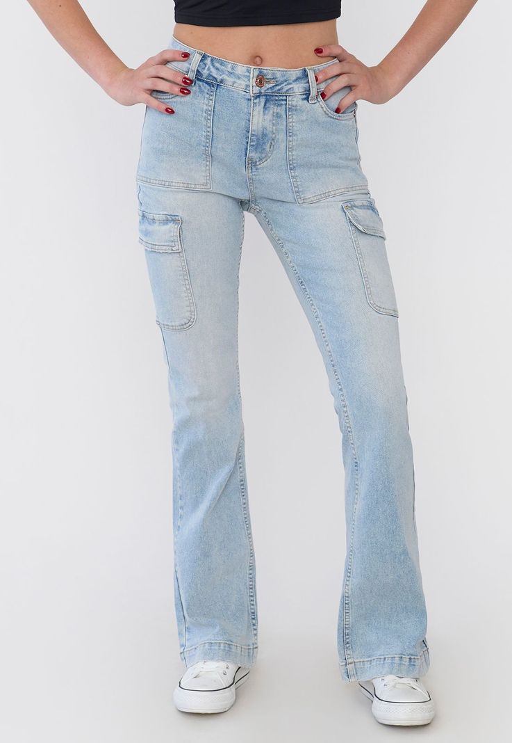 Jeans Mujer Flare Fit Cargo Azul Claro Corona-1