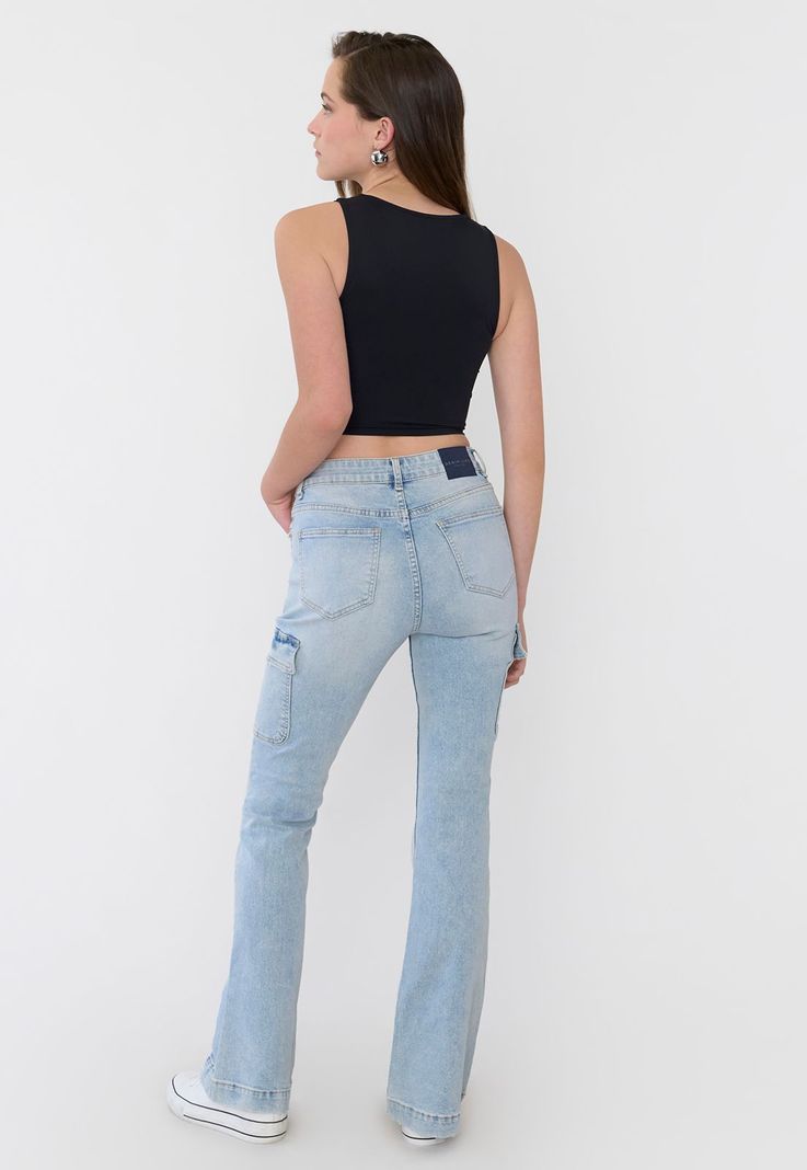 Jeans Mujer Flare Fit Cargo Azul Claro Corona-2