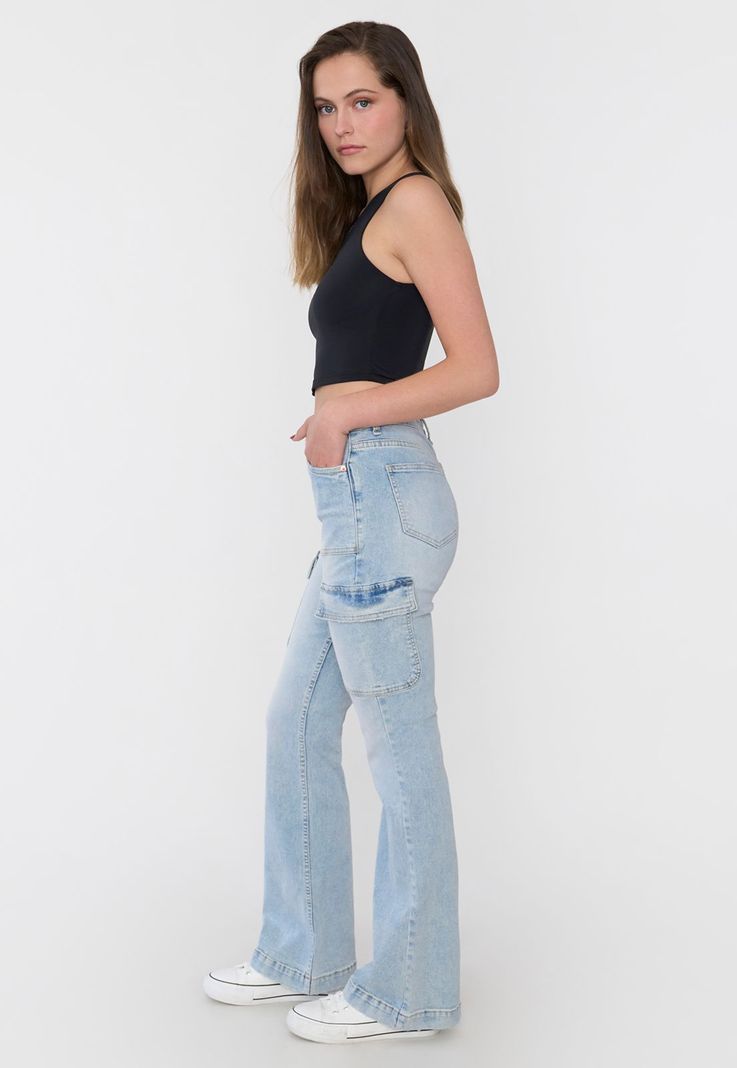 Jeans Mujer Flare Fit Cargo Azul Claro Corona-3