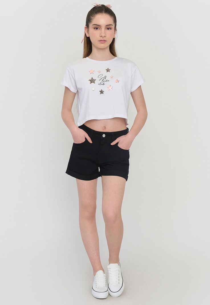 Short Niña Teen Denim Bolsillos Color Negro Corona-0