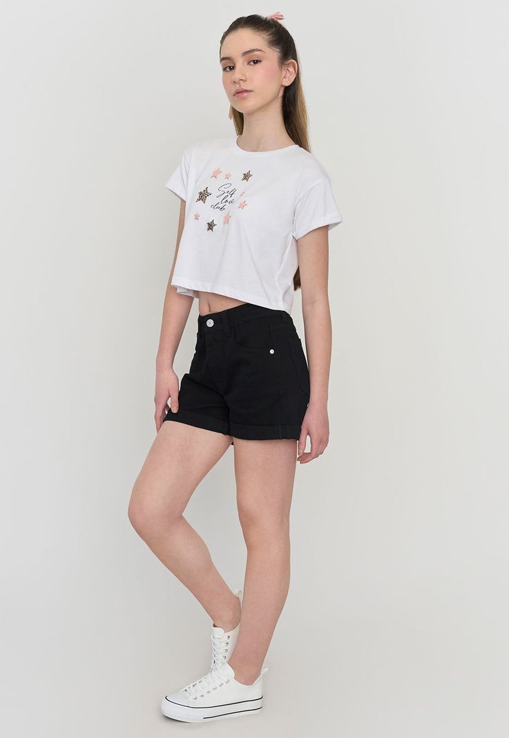 Short Niña Teen Denim Bolsillos Color Negro Corona-3
