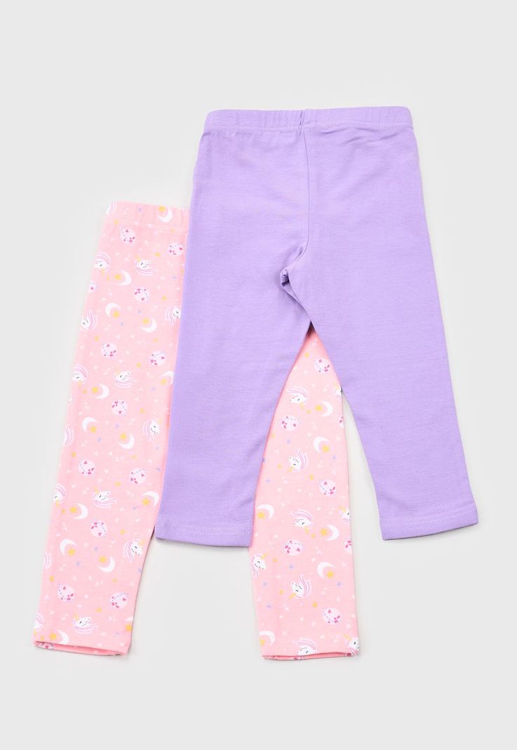 Calza Bebe Niña Bipack Solida + Print Rosado Corona-1