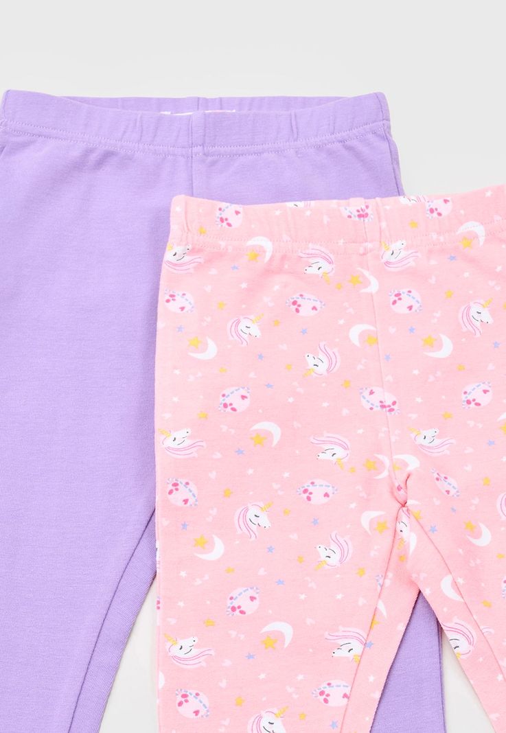 Calza Bebe Niña Bipack Solida + Print Rosado Corona-2