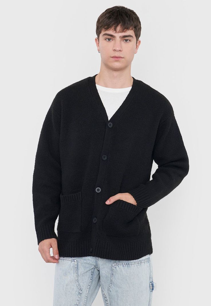 Tejido Hombre Cardigan Negro Corona-2