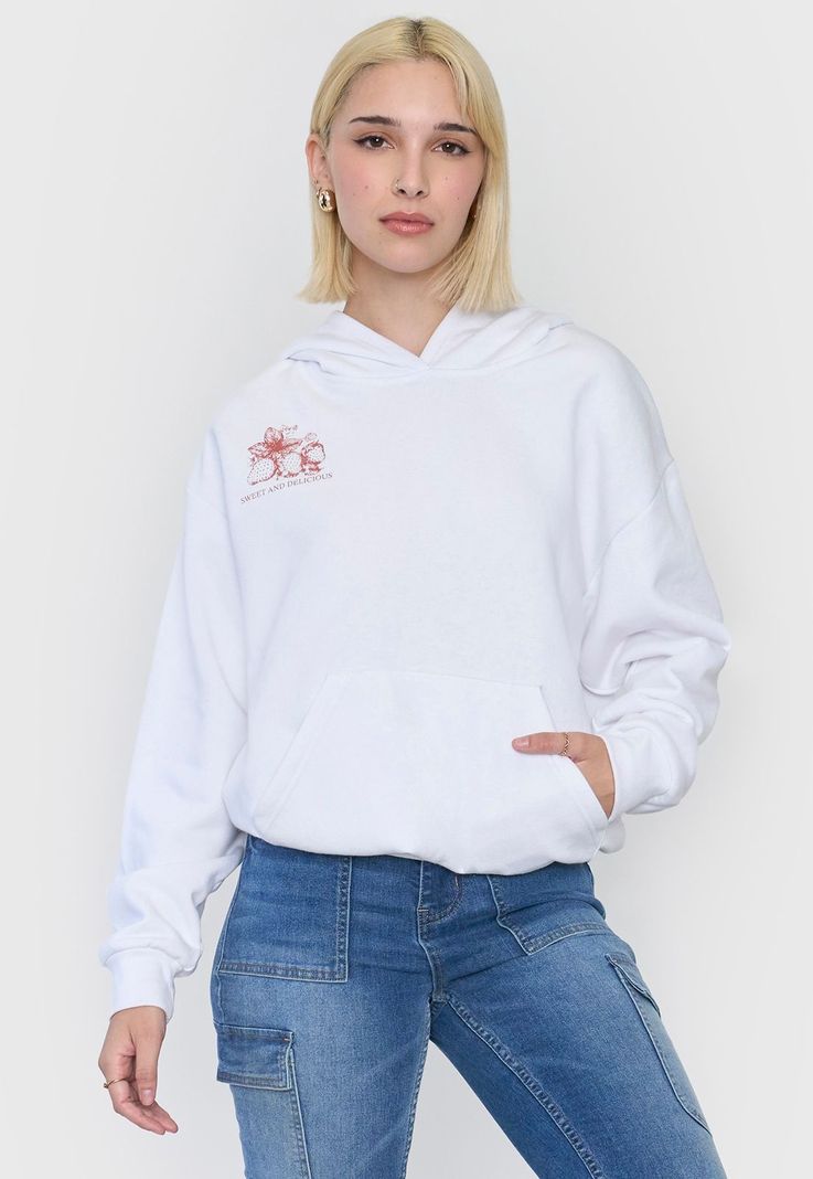 Polerón Mujer Hoodie Print Ecru Corona-0