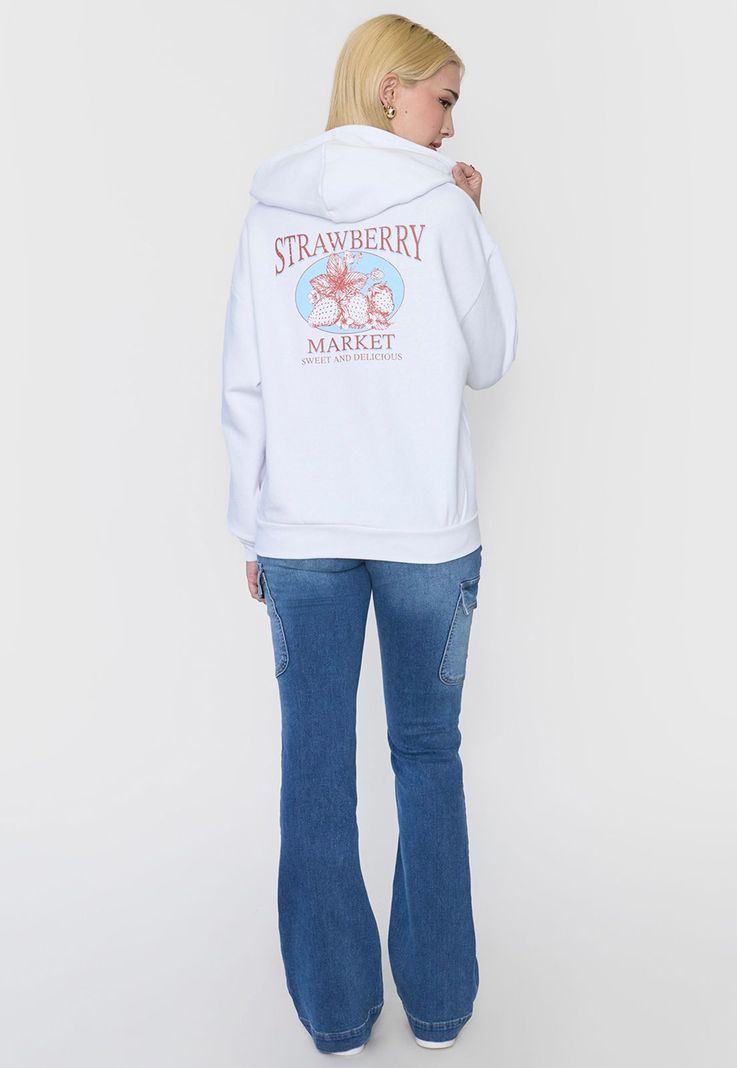 Polerón Mujer Hoodie Print Ecru Corona-1