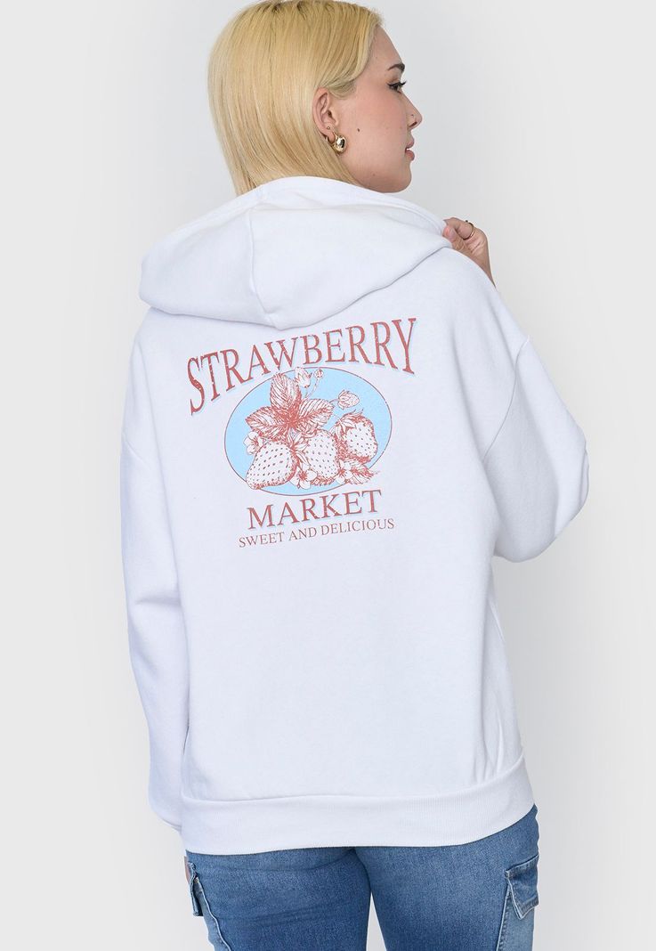 Polerón Mujer Hoodie Print Ecru Corona-2