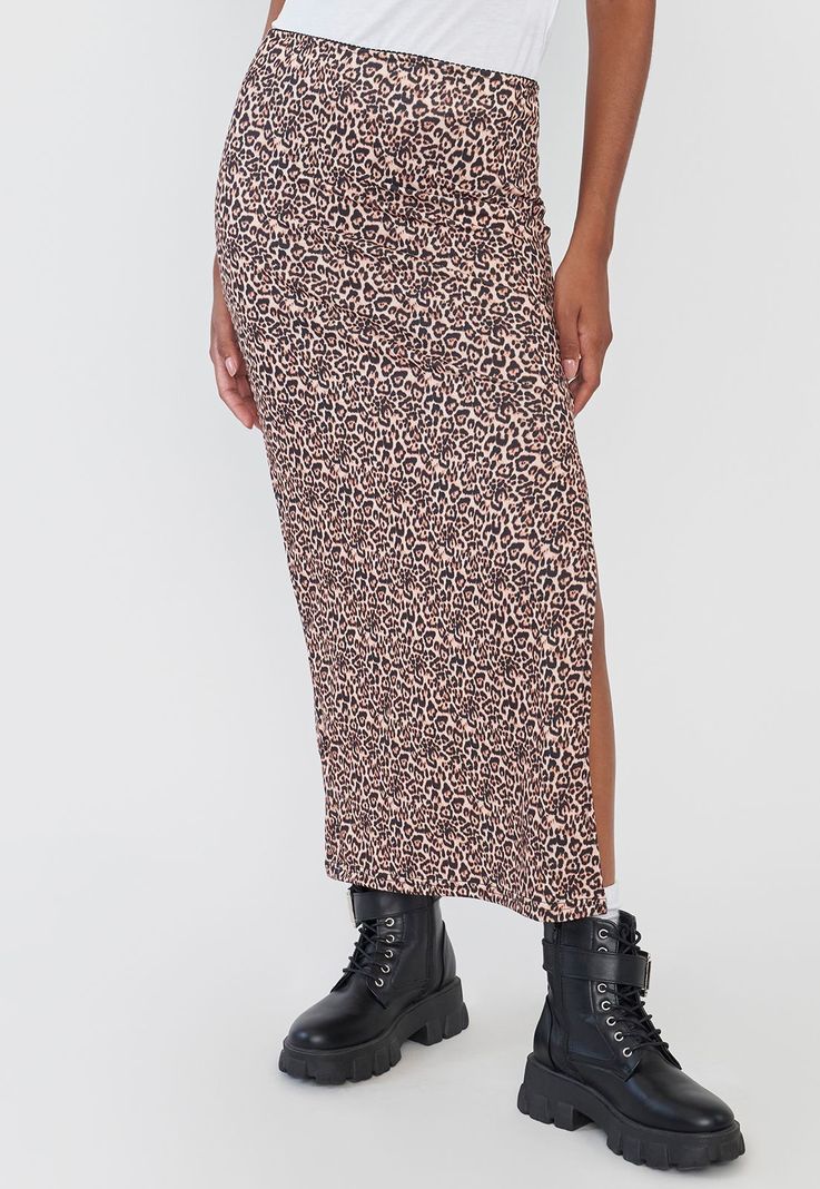 Falda Mujer Midi Animal Print Café Corona-1