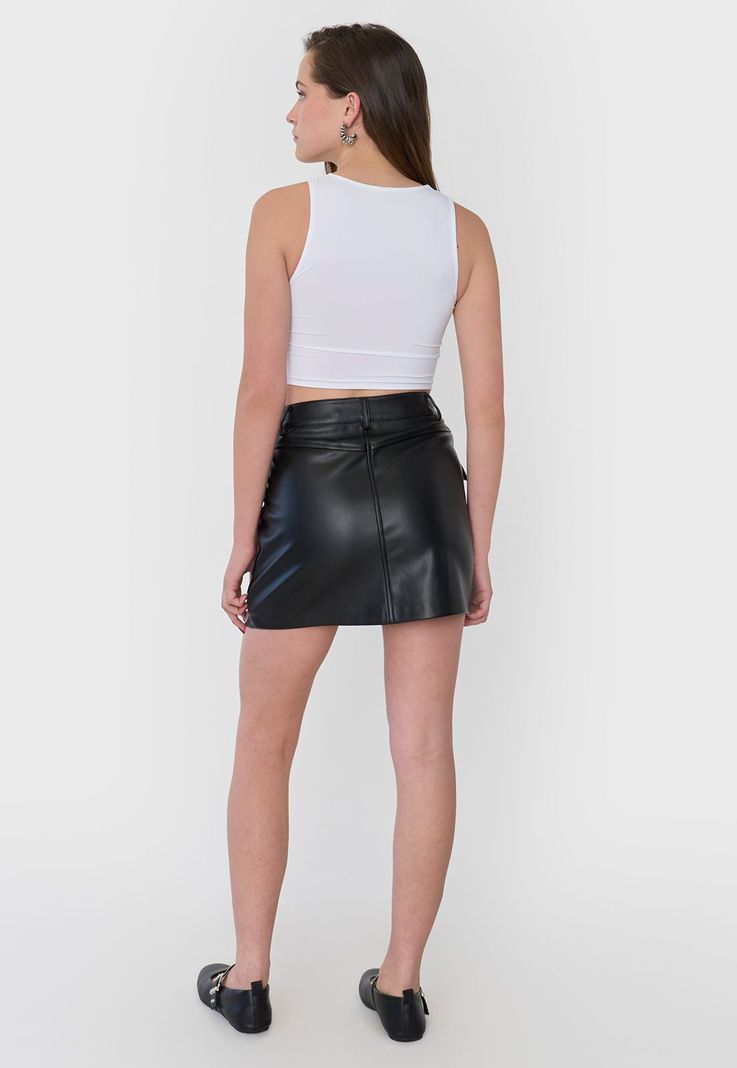 Falda Mujer Cargo Ecocuero Negro Corona-2