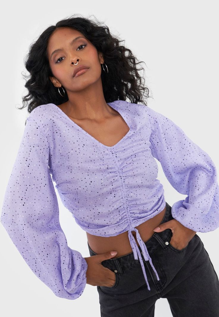 Blusa Mujer Manga Globo Print Lila Corona-0