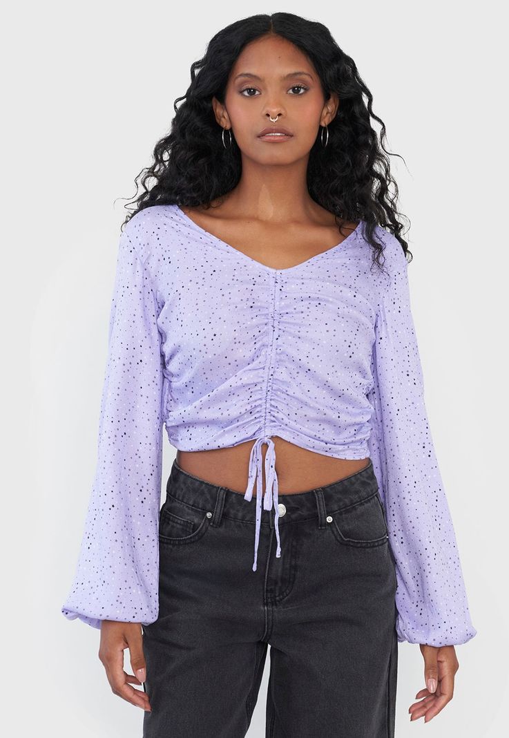 Blusa Mujer Manga Globo Print Lila Corona-1