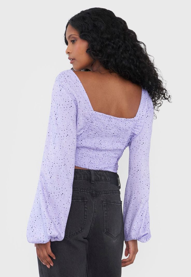 Blusa Mujer Manga Globo Print Lila Corona-2