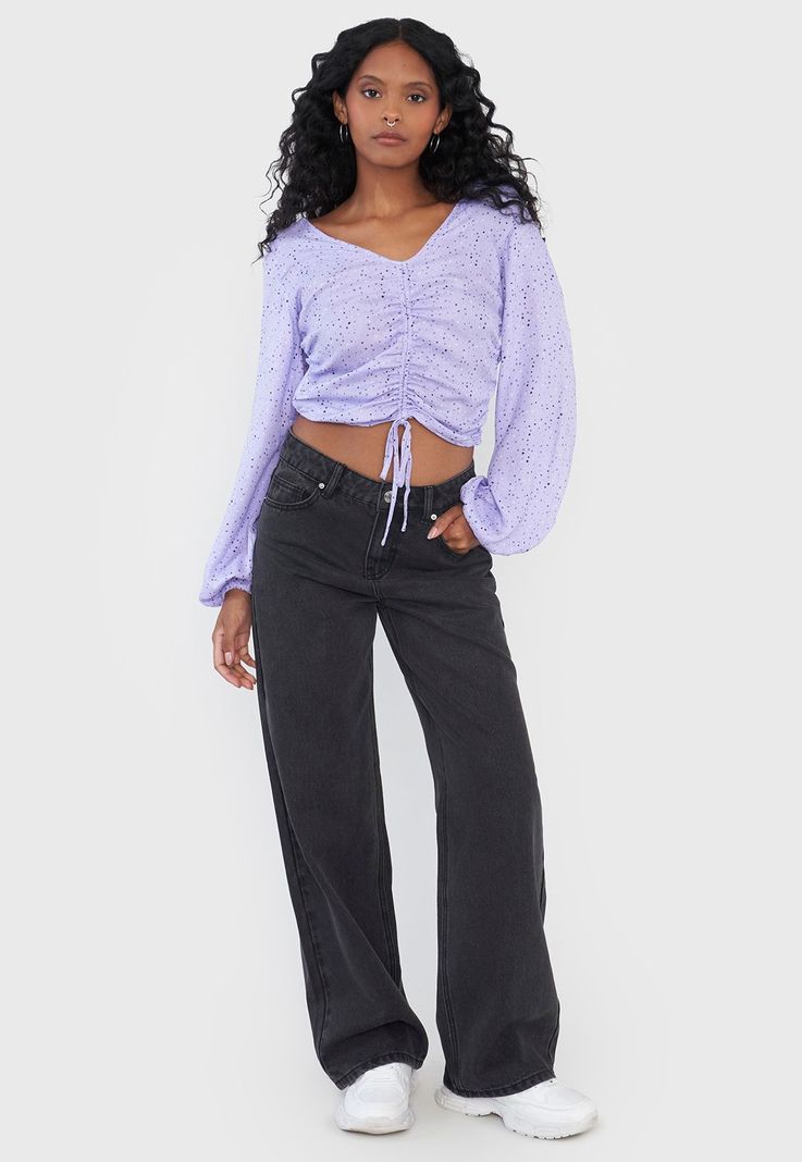 Blusa Mujer Manga Globo Print Lila Corona-3