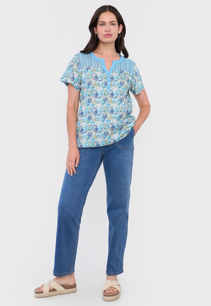 Polera Mujer Aplicación Macramé Turquesa Tropical Corona-3