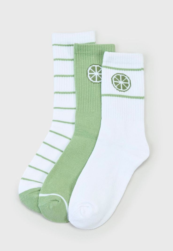 Calcetines Mujer Tripack Largos Mix Blanco/Verde Corona-0