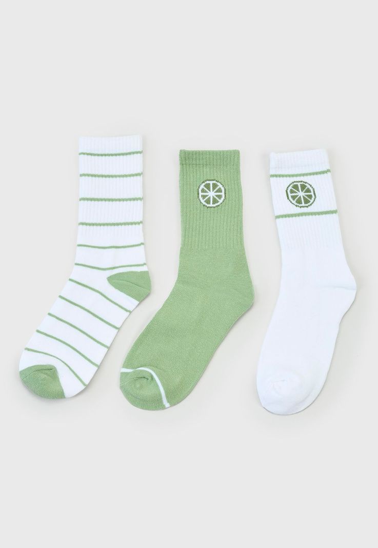 Calcetines Mujer Tripack Largos Mix Blanco/Verde Corona-2