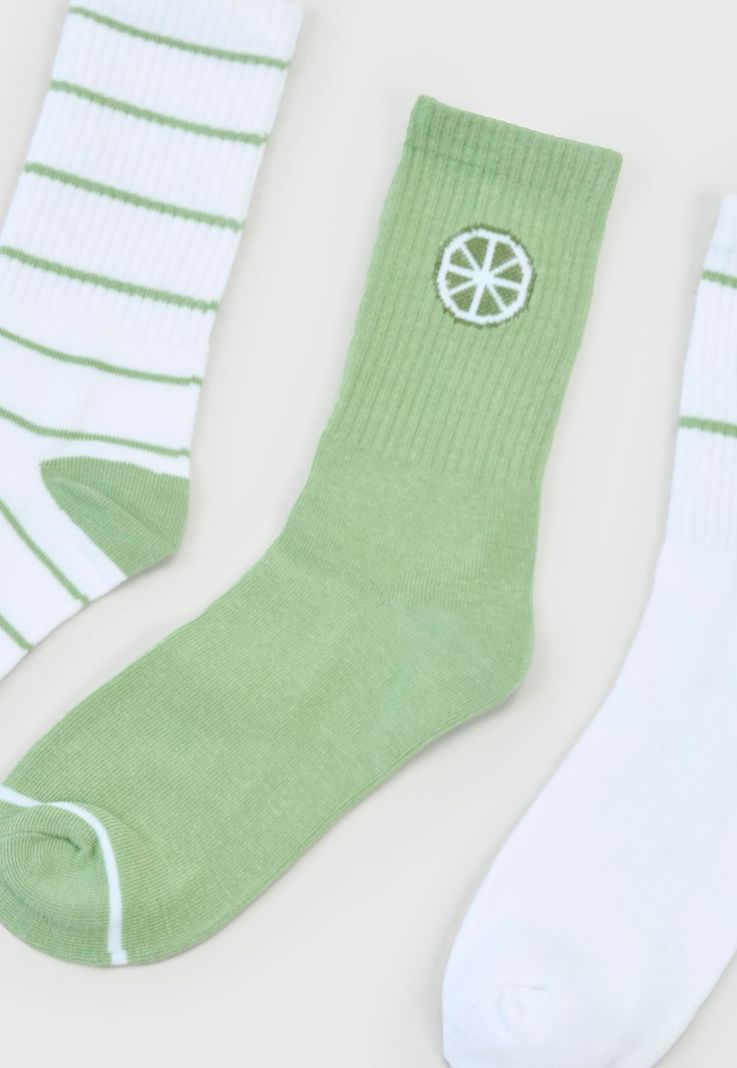 Calcetines Mujer Tripack Largos Mix Blanco/Verde Corona-3