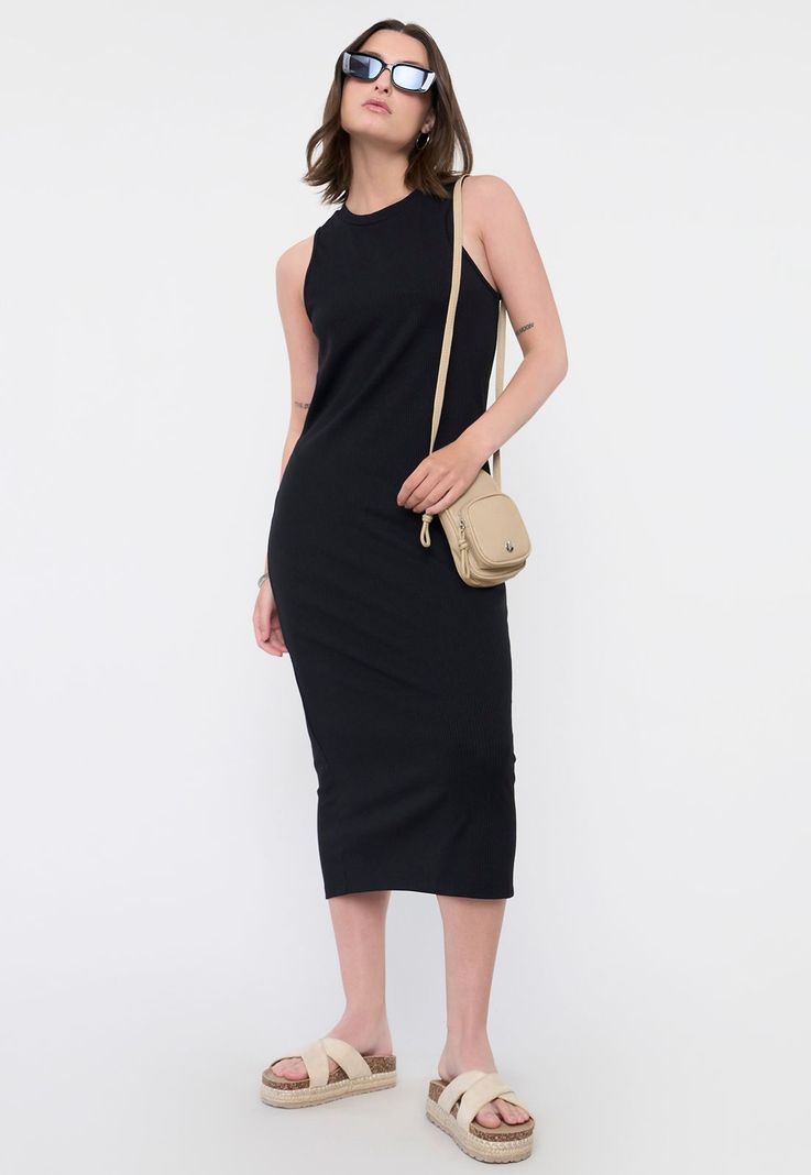 Vestido Mujer Largo Rib Negro Corona-0