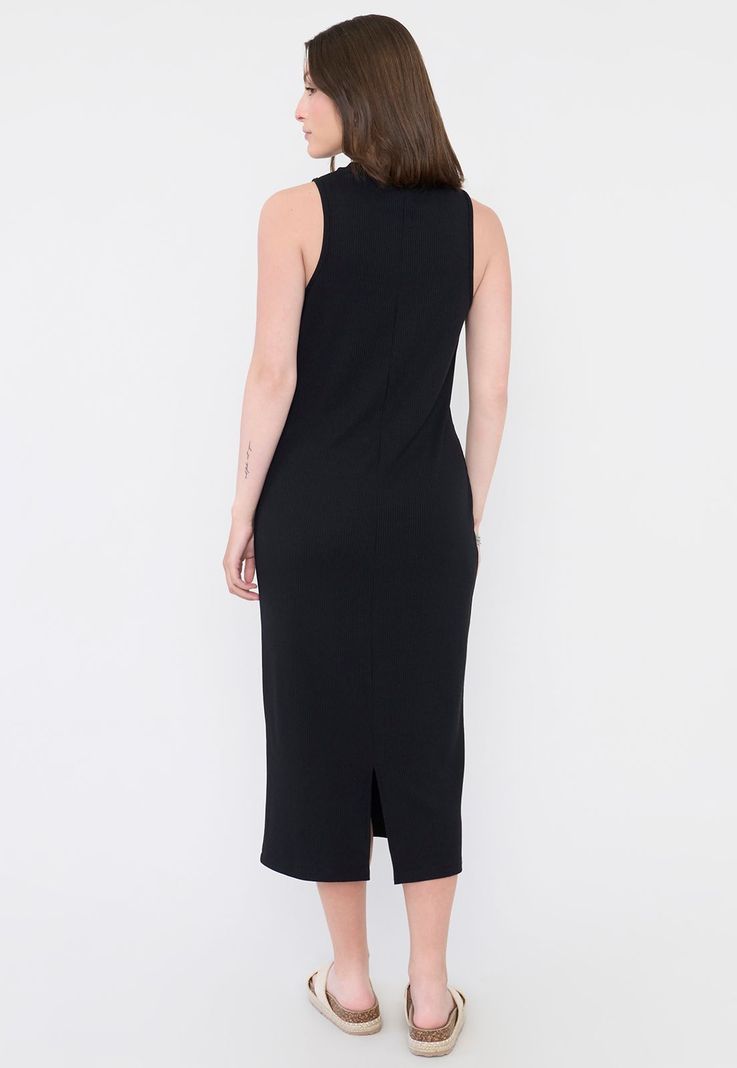Vestido Mujer Largo Rib Negro Corona-1