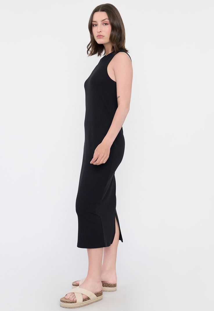 Vestido Mujer Largo Rib Negro Corona-2
