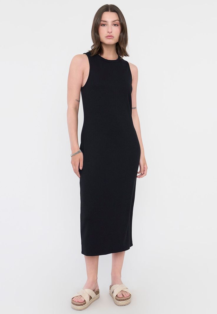 Vestido Mujer Largo Rib Negro Corona-3