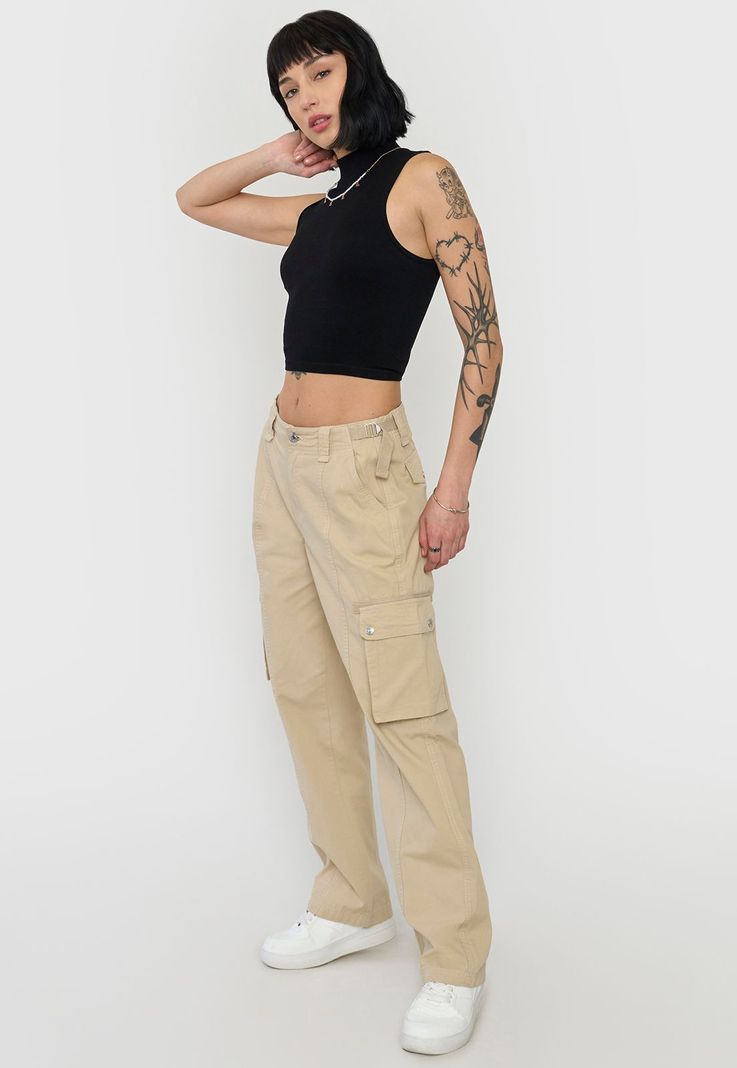 Pantalón Mujer Cargo Ajustable Verde Beige Corona-0