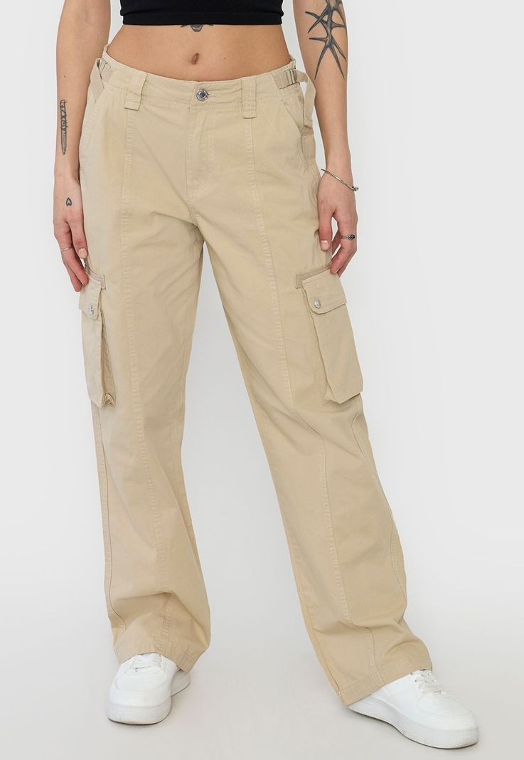 Pantalón Mujer Cargo Ajustable Verde Beige Corona-1