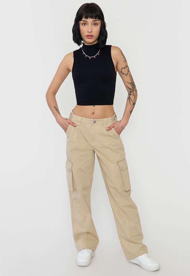Pantalón Mujer Cargo Ajustable Verde Beige Corona-3