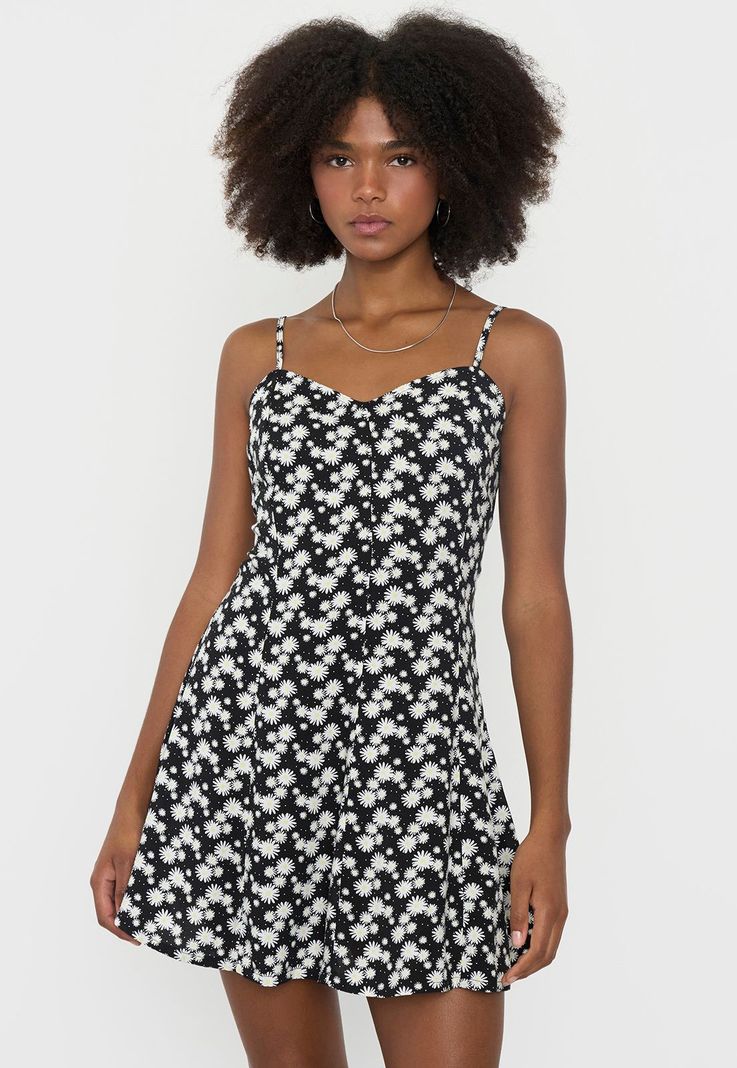 Vestido Mujer Print Margaritas Negro Corona-0