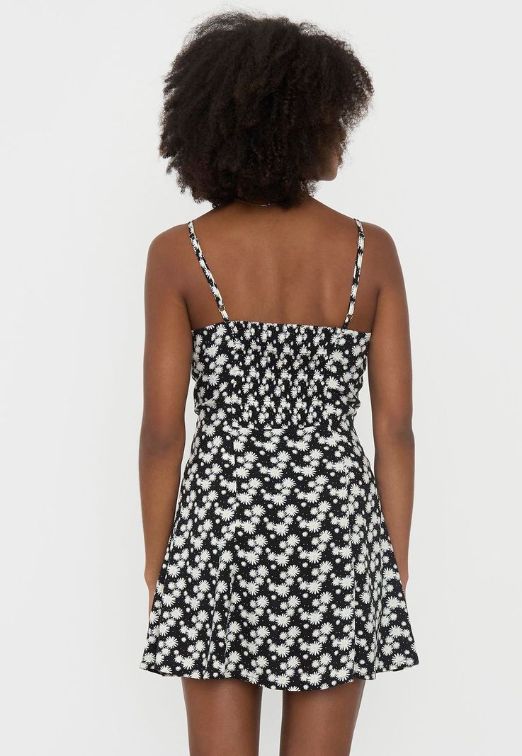 Vestido Mujer Print Margaritas Negro Corona-1