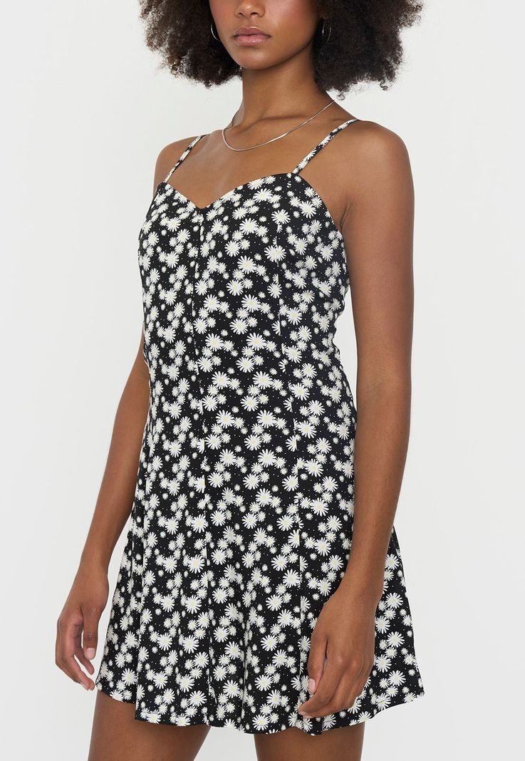 Vestido Mujer Print Margaritas Negro Corona-2