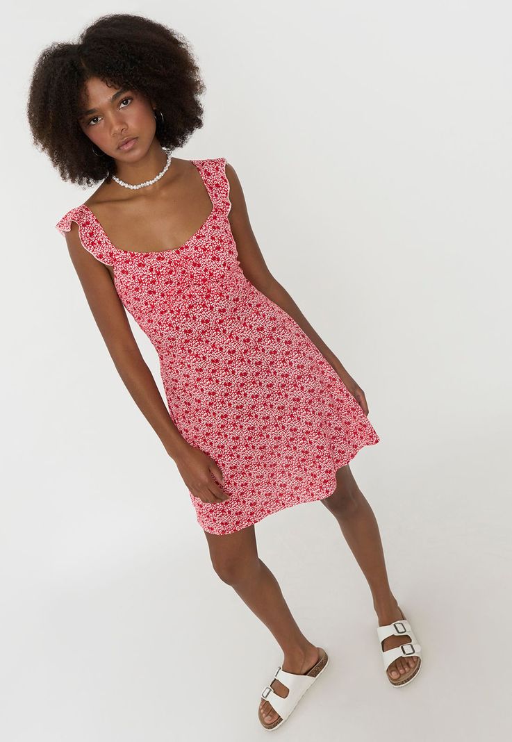 Vestido Mujer Corto Vuelos Print Rojo Corona-0
