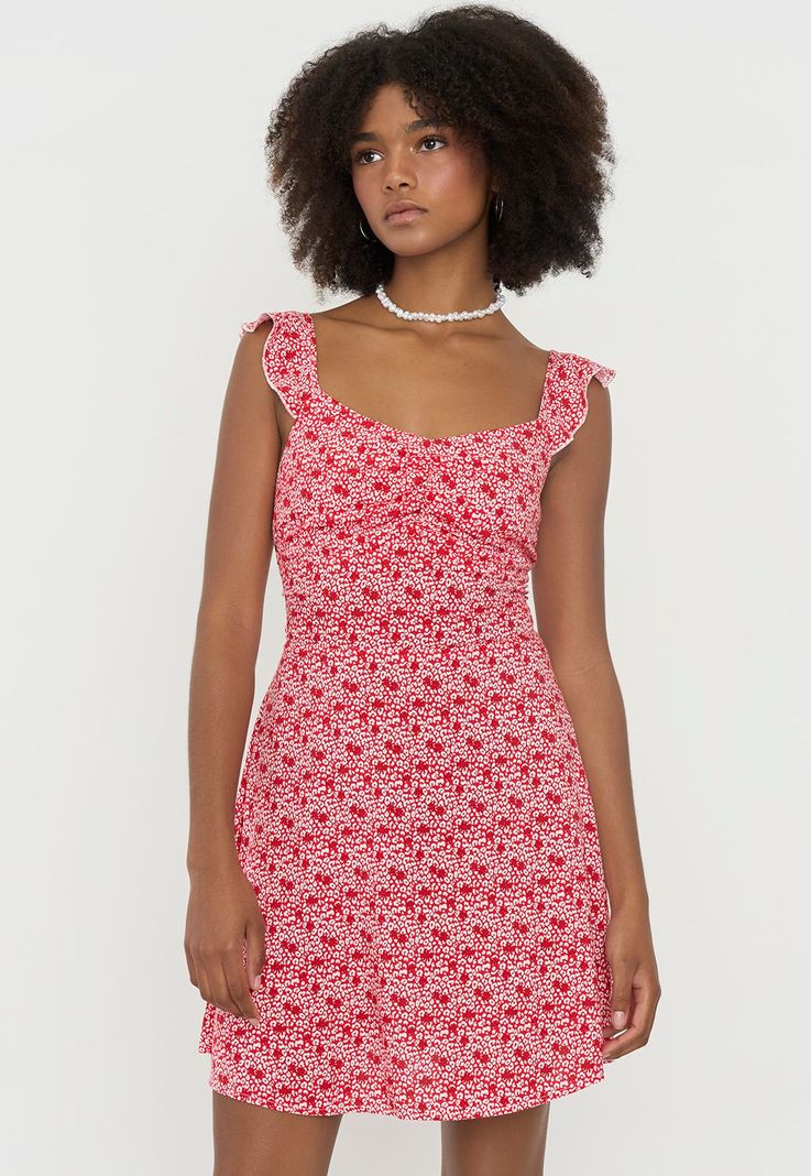 Vestido Mujer Corto Vuelos Print Rojo Corona-1