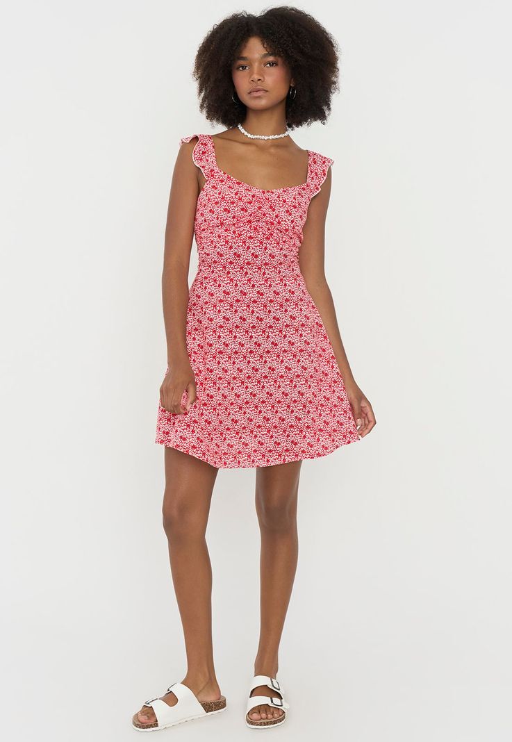 Vestido Mujer Corto Vuelos Print Rojo Corona-3