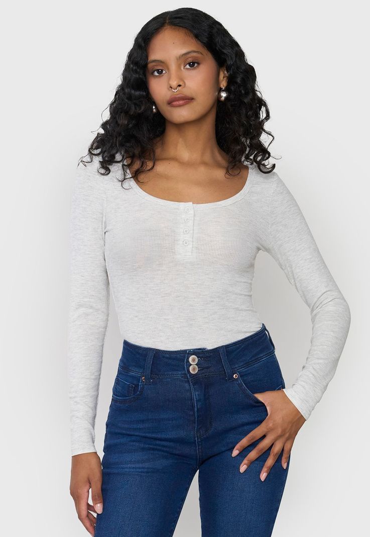 Body Mujer Manga Larga Botones Gris Corona-0