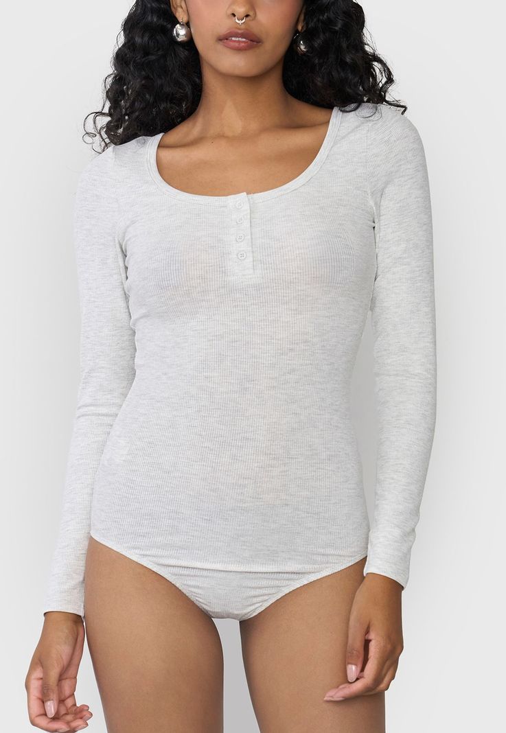 Body Mujer Manga Larga Botones Gris Corona-2
