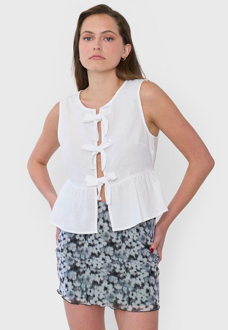 Blusa Mujer Amarras Sin Mangas Blanco Corona-0