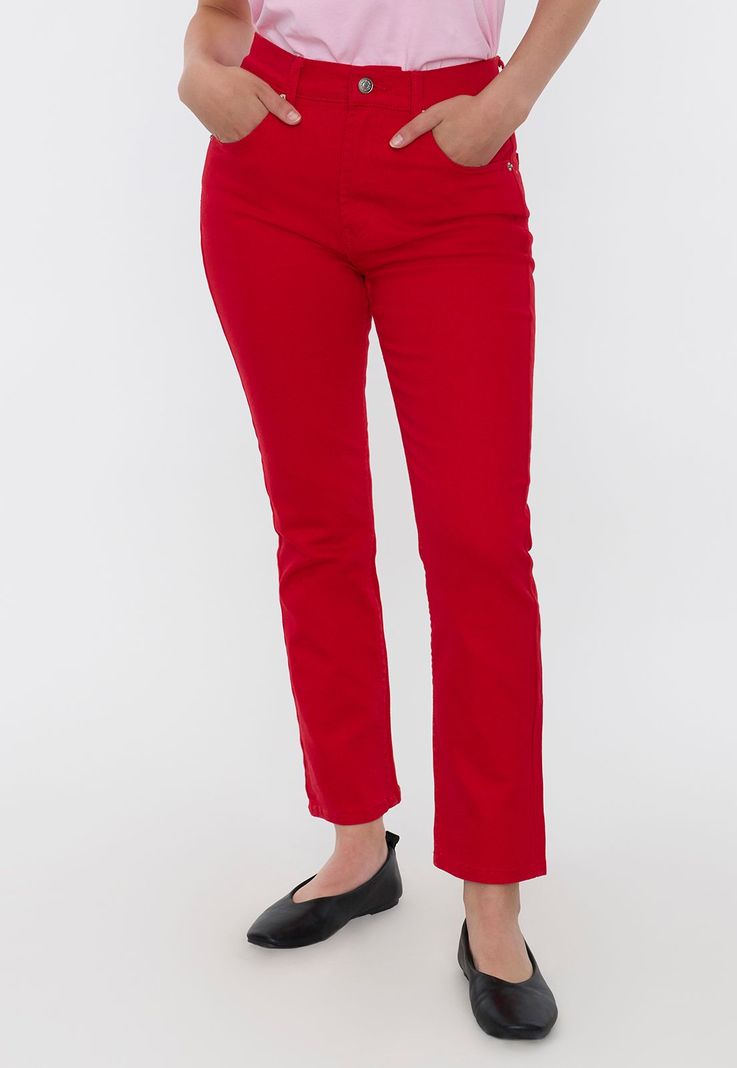 Jeans Mujer Straight Fit Boot Cut Rojo Corona-1