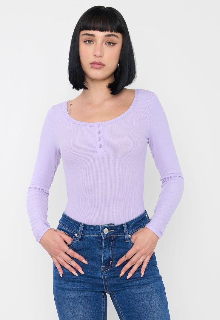 Body Mujer Manga Larga Botones Lila Corona-0