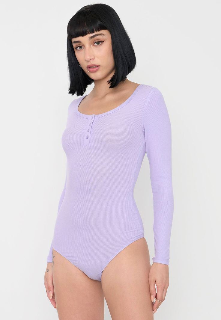 Body Mujer Manga Larga Botones Lila Corona-2