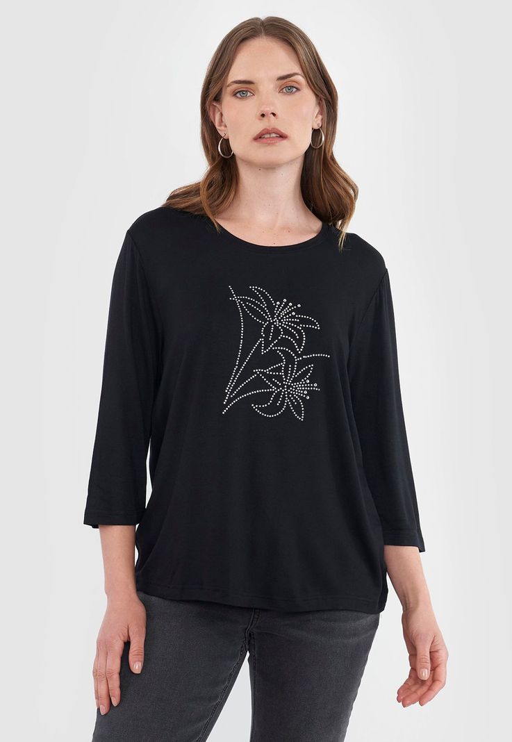 Polera Mujer Manga Larga Print Negro Corona-0