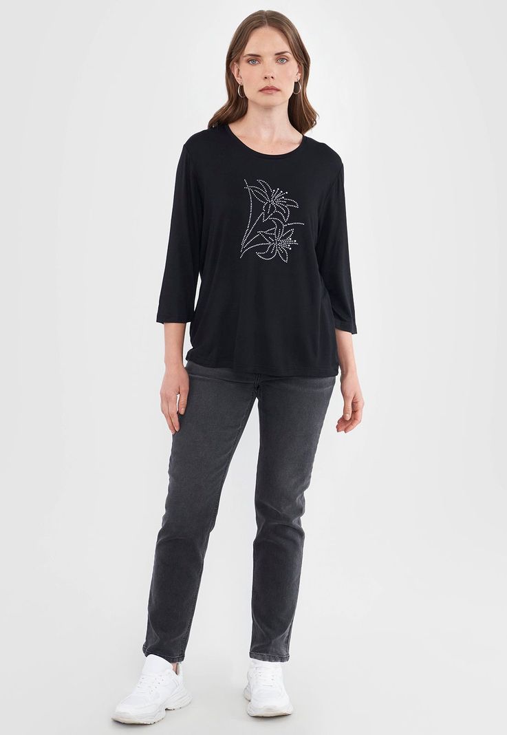 Polera Mujer Manga Larga Print Negro Corona-3