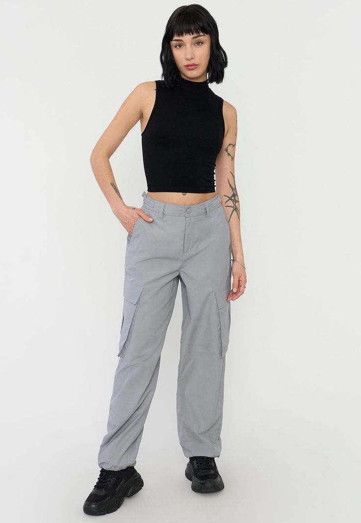 Pantalón Mujer Parachute Cargo Gris Ajustable Corona-0