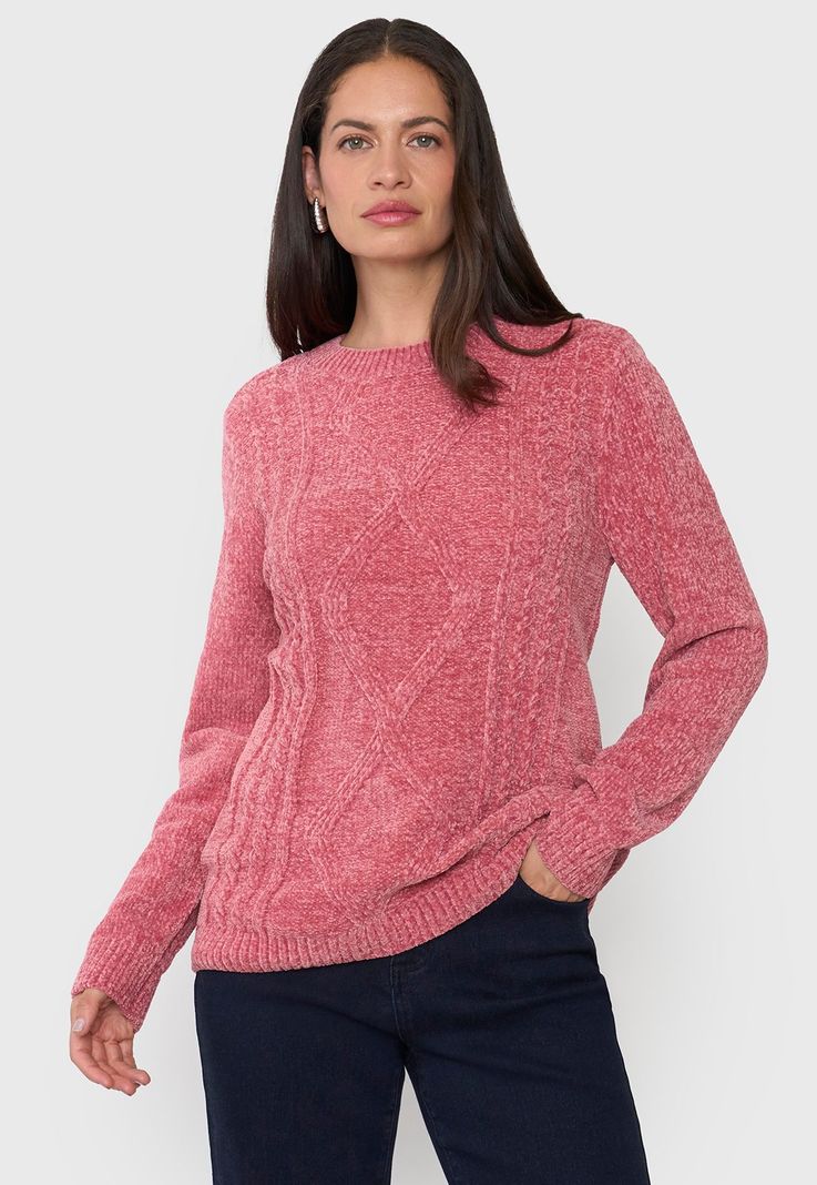 Sweater Mujer Chenille Trenzado Rosado Corona-0